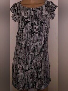 NWT Sam Edelman CAP SLEEVE ILLUSION PANEL SHIFT DRESS/Blk & White Geometric Sz S
